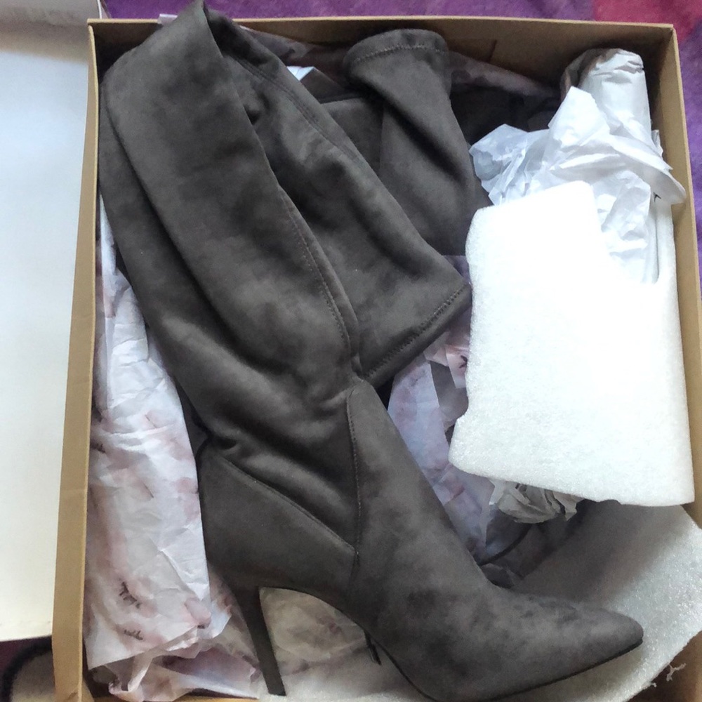 Grey suede over-the-knee high boots. Size 8